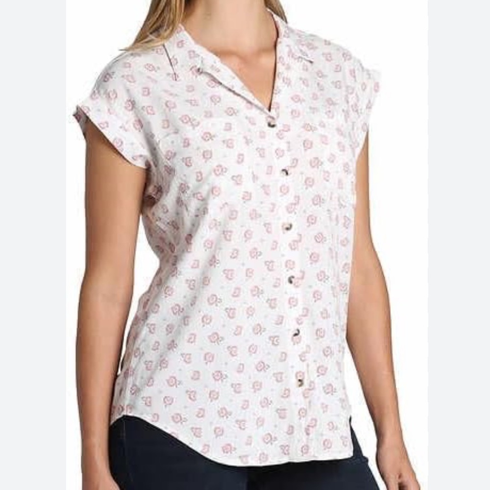 Jachs Girlfriend Floral Button-Up Blouse - White and Rust Floral
